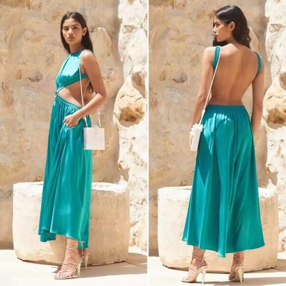 Cult Gaia Theia Cutout Backless Azure Teal Maxi Dress Size Small - Picture 2 of 11